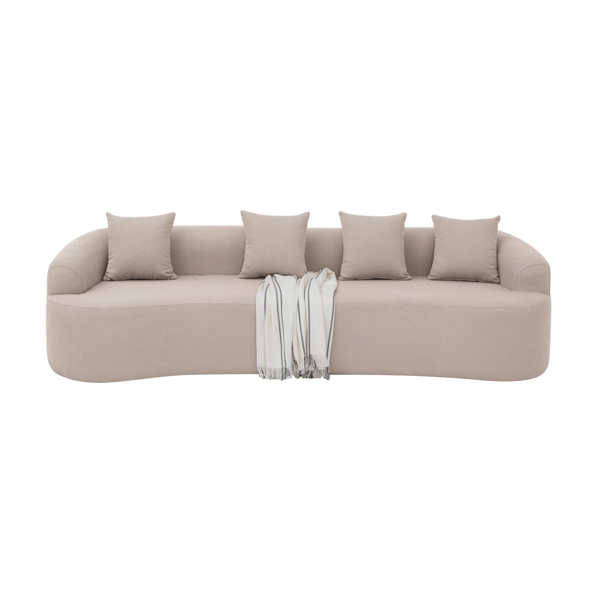Curved Modular Sectional Sofa in Lamb's Wool Fabric, Modern Minimalist Style, Compressed (No Assembly Required), Comfy for Living Room & Bedroom - Brown