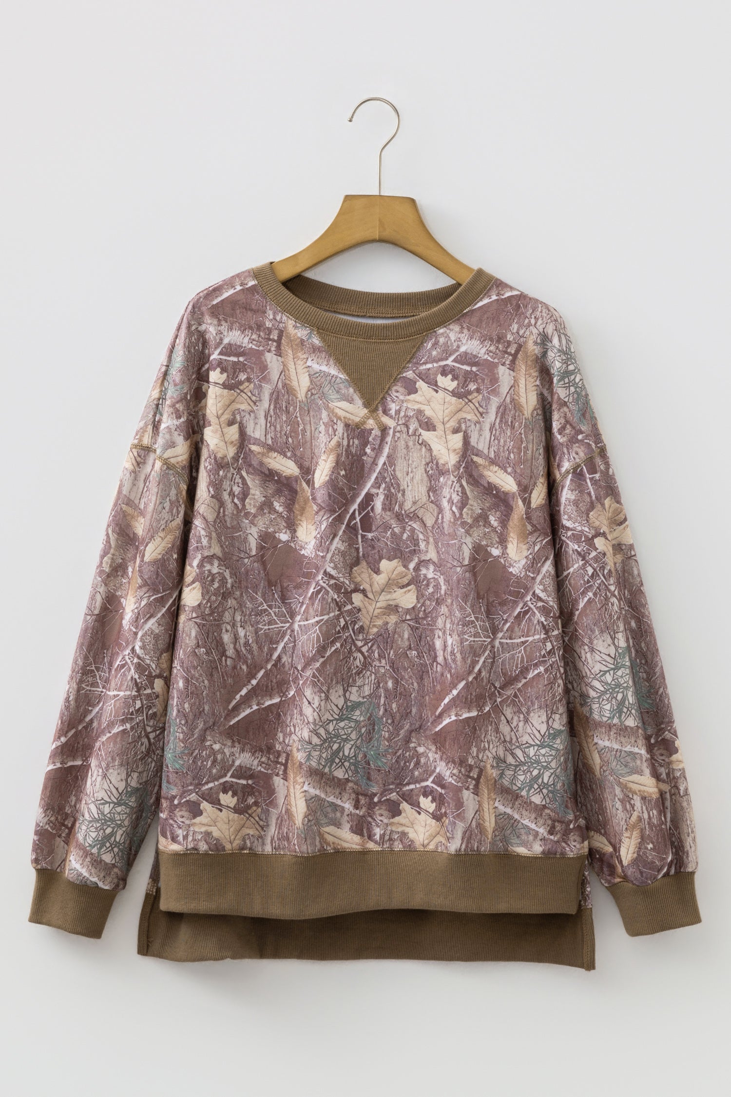 Camo Abstract Colorblock Detail Baggy Pullover Sweatshirt