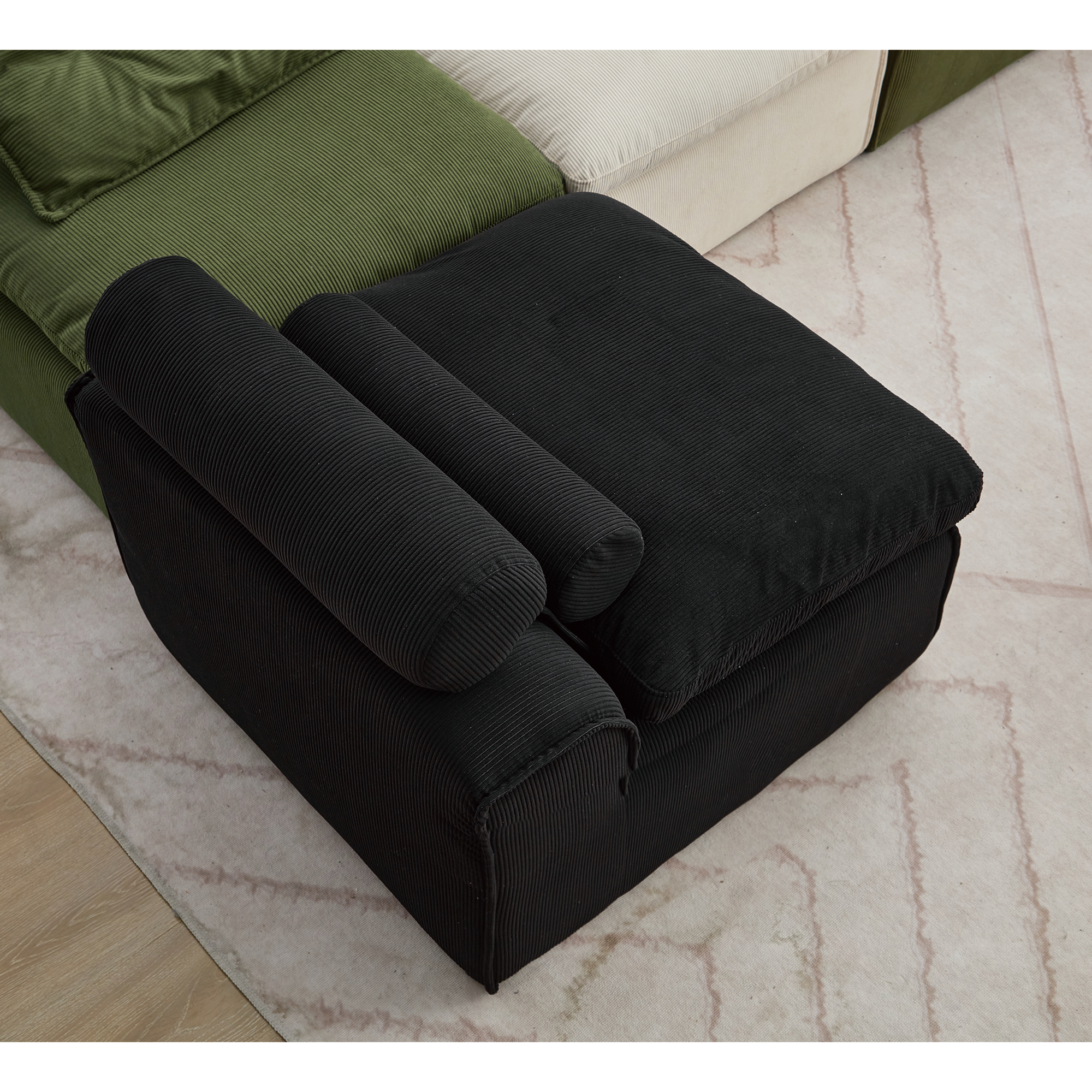 [NEW ARRIVED] [VIDEO PROVIDED]Modular Sofa,No Armrests,At will DIY,Soft Corduroy Fabric,Neck Pillow-Back Lounge Sofa Chair,Reading Nook, or Apartment Living, Lumbar Pillow,2 Seats,Upholstered,Black