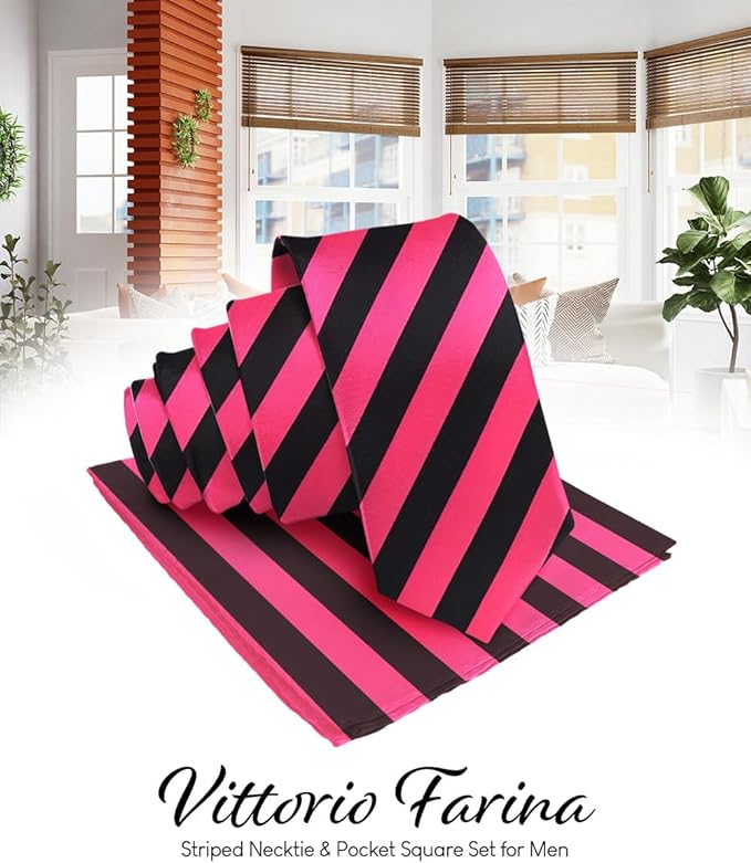 Vittorio Farina Men's Striped Satin Necktie & Pocket Square