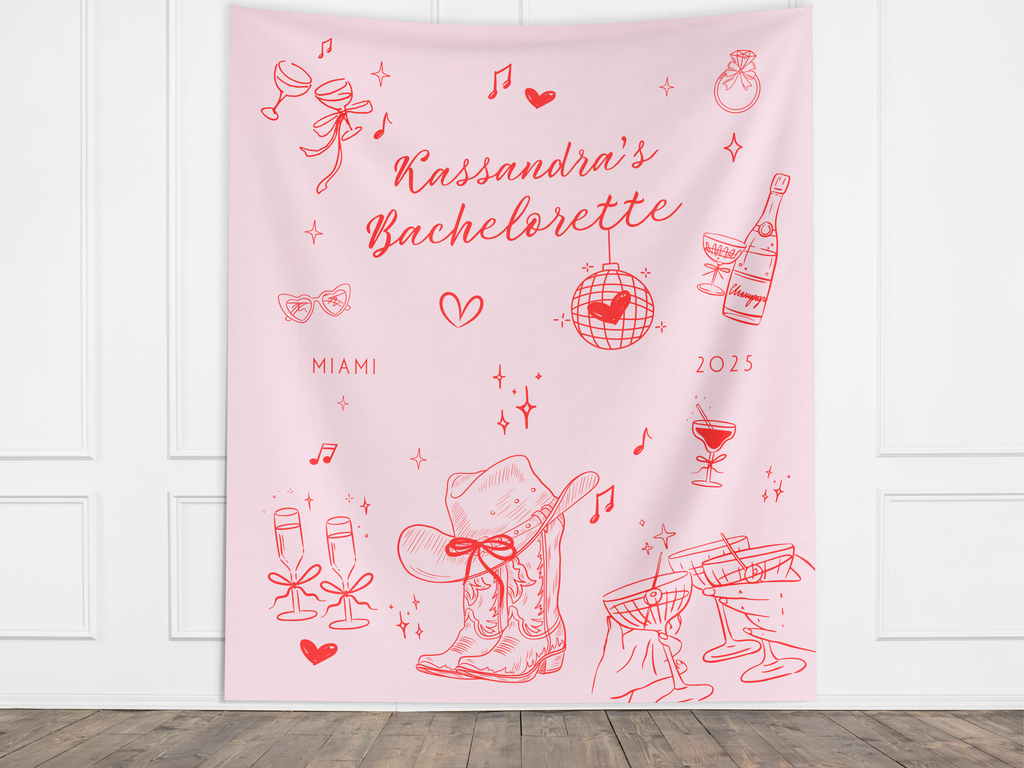 Cowgirl Doodle Custom Text Banner Backdrop