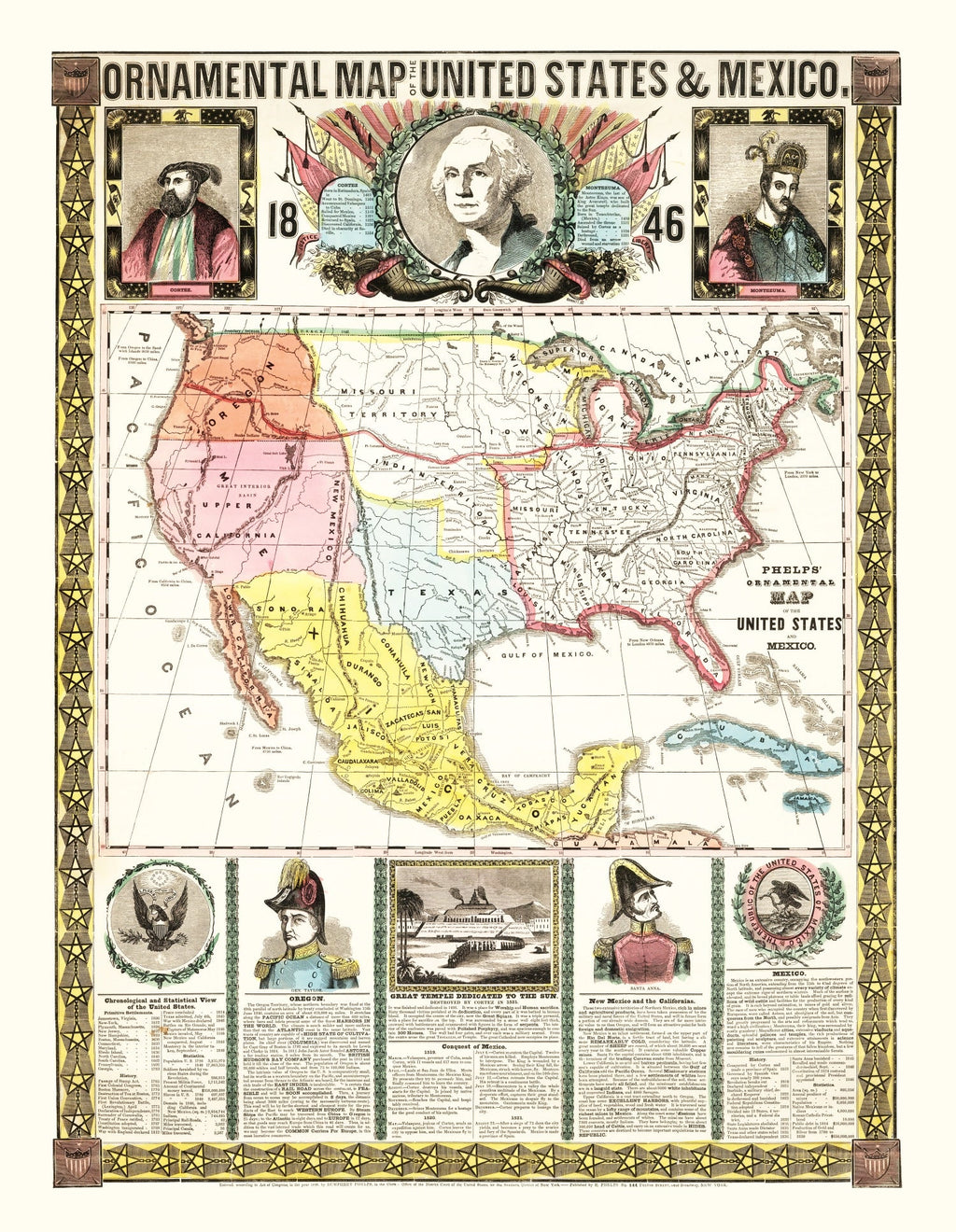 Vintage Map of Mexico And United States 1846