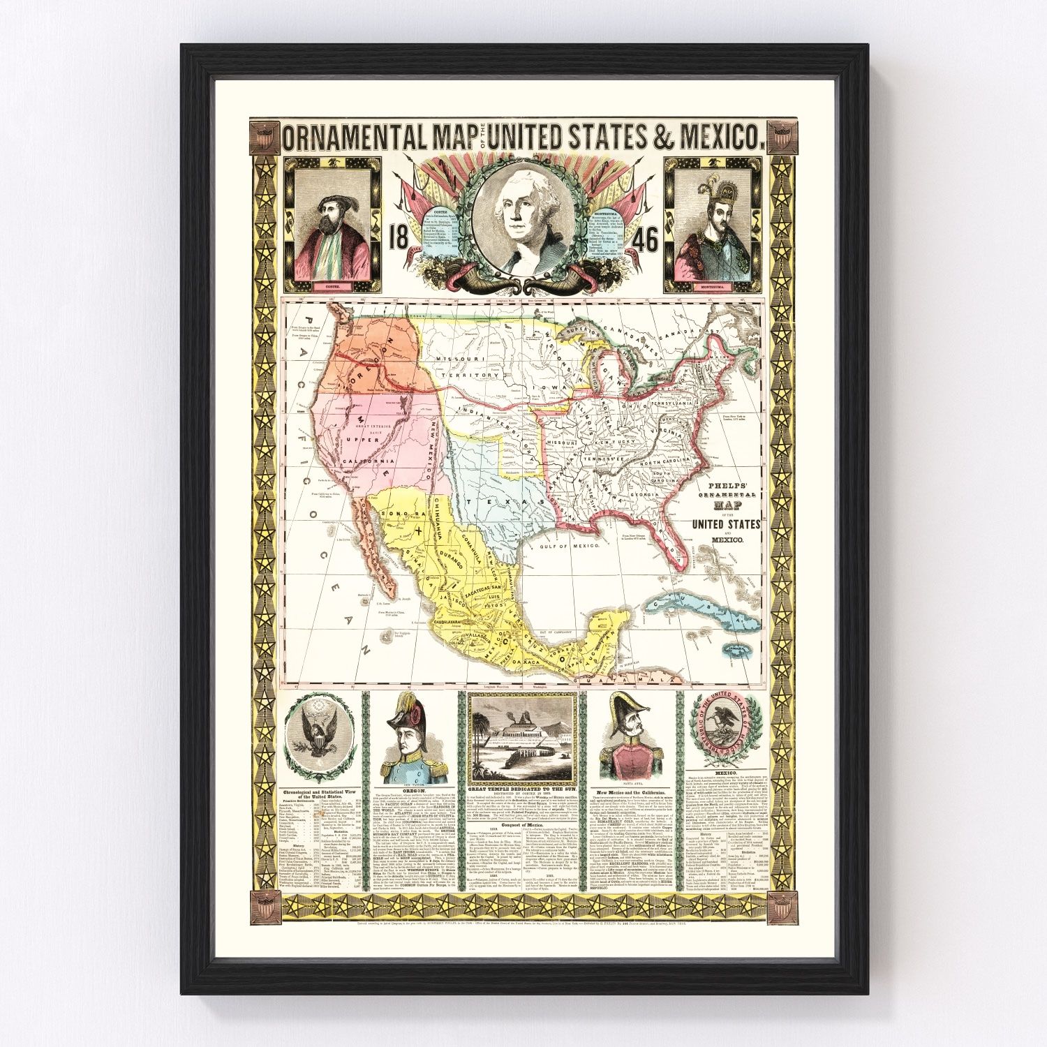 Vintage Map of Mexico And United States 1846