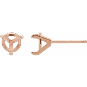 14K Rose Gold 7.8 mm Round 3-Prong Claw Cocktail-Style Earring Mounting