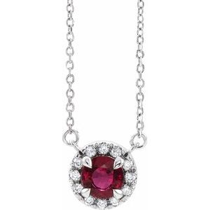 Sterling Silver 5 mm Natural Ruby & 1/10 CTW Natural Diamond 16" Necklace