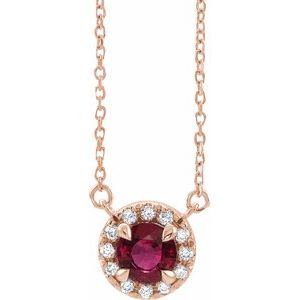 14K Rose Gold 4.5 mm Lab-Grown Ruby & .05 CTW Natural Diamond 18" Necklace
