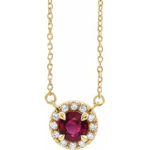 14K Yellow Gold 4.5 mm Natural Ruby & .05 CTW Natural Diamond 18" Necklace