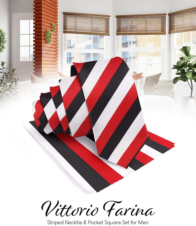 Vittorio Farina Men's Striped Satin Necktie & Pocket Square