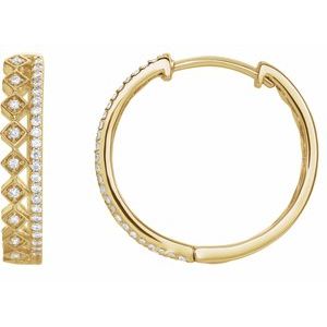14K White Gold 1/4 CTW Natural Diamond Geometric 18.75 mm Hoop Earrings – image 3