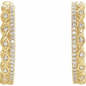 14K Yellow Gold 1/4 CTW Natural Diamond Geometric 19.4 mm Hoop Earrings – image 2