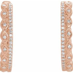 14K Rose Gold 1/4 CTW Natural Diamond Geometric 19.4 mm Hoop Earrings – image 2