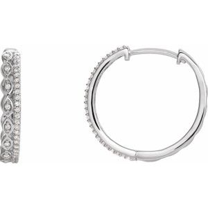 14K White Gold 1/4 CTW Natural Diamond Geometric 19.4 mm Hoop Earrings