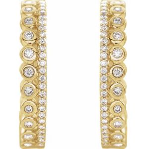 14K Yellow Gold 1/3 CTW Natural Diamond Geometric 19.1 mm Hoop Earrings – image 2