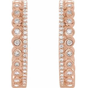 14K Rose Gold 1/3 CTW Natural Diamond Geometric 19.1 mm Hoop Earrings – image 2