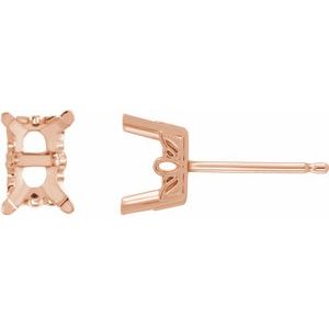 14K Rose Gold 8x6 mm Emerald 4-Prong Earring Mounting