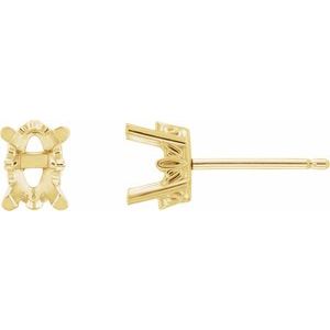 10K Yellow Gold 8x6 mm Oval 4-Prong Scroll Earring Mounting