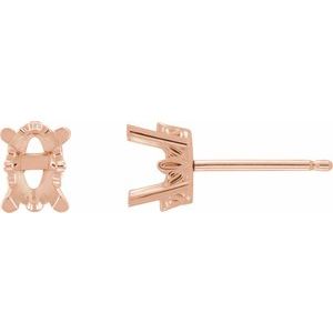14K Rose Gold 9x7 mm Oval 4-Prong Scroll Earring Mounting