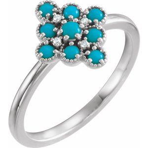 14K White Gold Natural Turquoise & .02 CTW Natural Diamond Ring