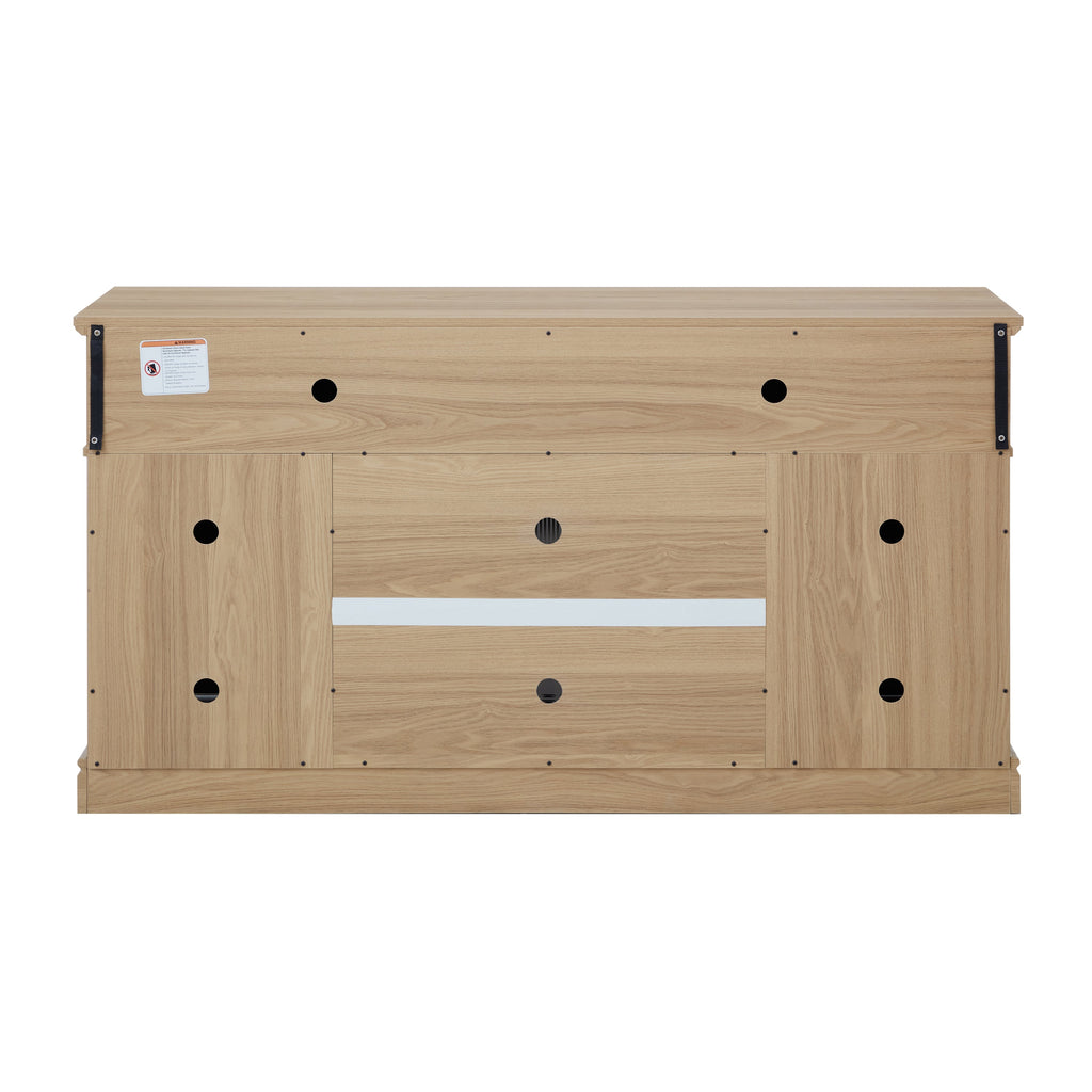 Embossed Pattern TV Stand with 23' fireplace insert,, TV and Media Console with Open and Closed Storage Space and sliding door for Living Room & Bedroom,LIGHT OAK, 58.27'W*15.35'W*31.7H