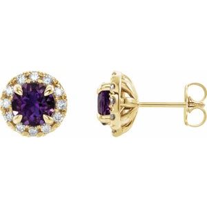 14K Yellow Gold 4 mm Natural Amethyst & 1/5 CTW Natural Diamond Halo-Style Earrings