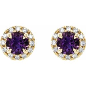 14K Yellow Gold 6 mm Natural Amethyst & 1/3 CTW Natural Diamond Halo-Style Earrings – image 2