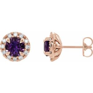 14K Rose Gold 4 mm Natural Amethyst & 1/5 CTW Natural Diamond Halo-Style Earrings