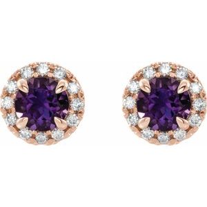 14K Rose Gold 4 mm Natural Amethyst & 1/5 CTW Natural Diamond Halo-Style Earrings – image 2