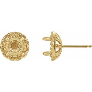 14K Yellow Gold 6 mm Round French-Set Halo-Style Earring Mounting