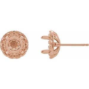 14K Rose Gold 6 mm Round French-Set Halo-Style Earring Mounting