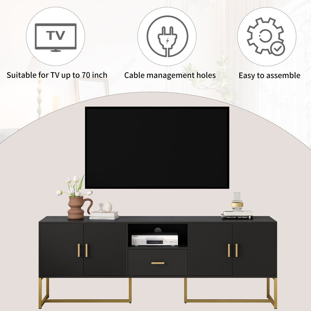 U-Can Modern TV Stand for TV up to 70 Inches,TV Cabinet with 1 Drawer, 2 Cabinets and Metal Legs, Handles and Anti-tip Device for Living room