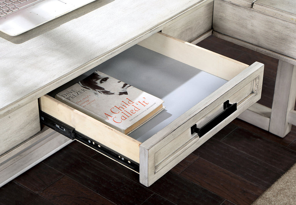 Transitional Computer Desk Antique White, USB Port Lift Top Design And Dovetail Drawer
