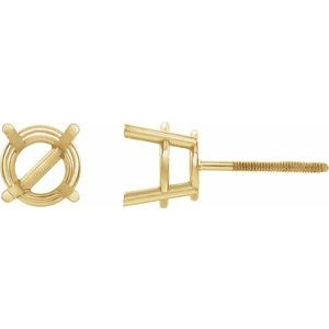 14K Yellow Gold 9 mm Round 4-Prong Lightweight Earring Mounting