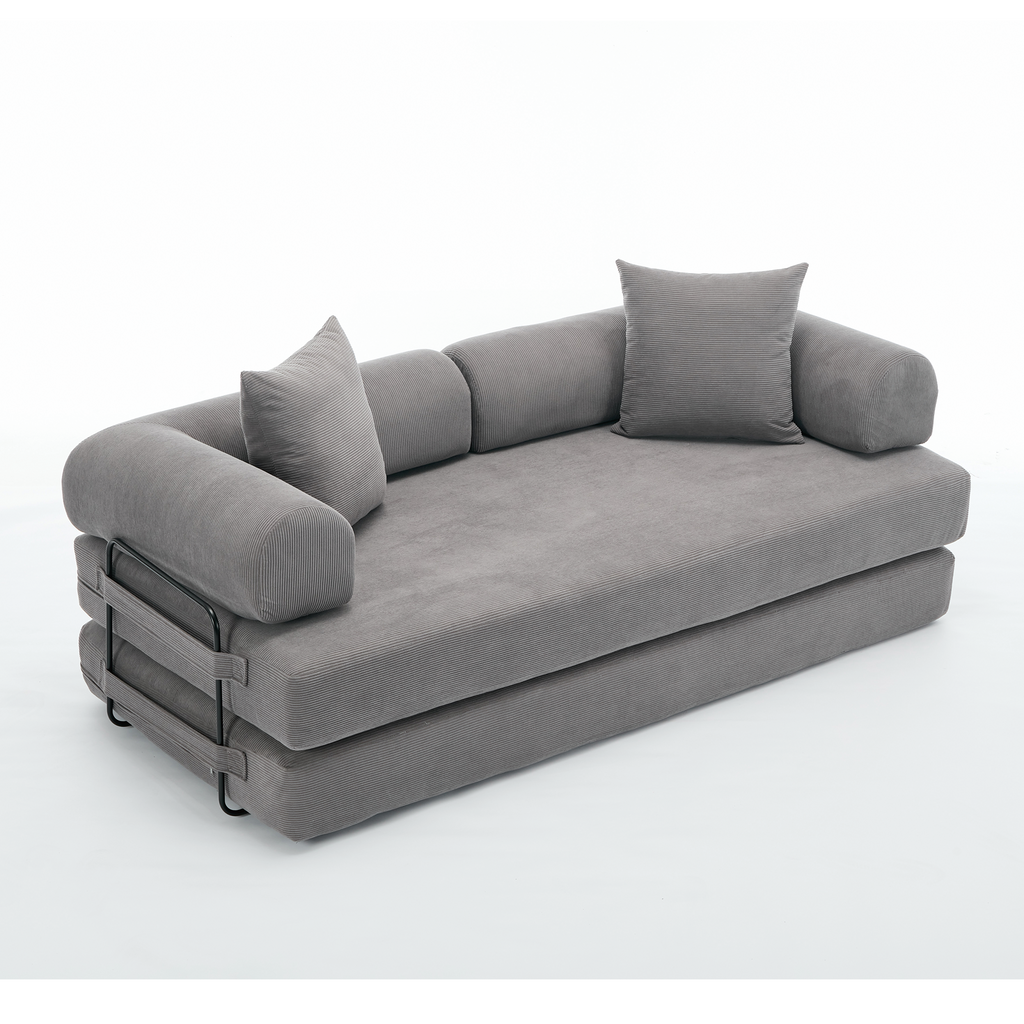 [NEW ARRIVED] [VIDEO PROVIDED] 78.5' Folding Convertible Out Sleeper Sofa Bed,4-in-1 DIY Combination Convertible Sofa,3 seat, Folding  Sofa, King Size , Bedroom,Apartment,Corduroy,Gray