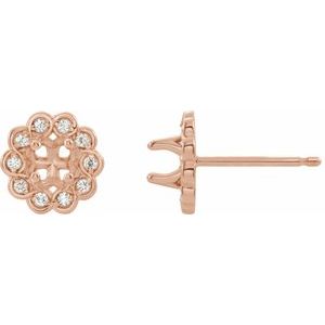14K Rose Gold 4.1 mm Round .08 CTW Natural Diamond Semi-Set Earrings