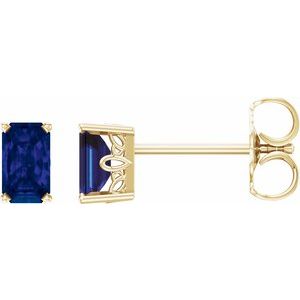 14K Yellow Gold Lab-Grown Blue Sapphire Earrings