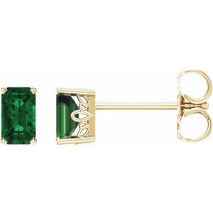 14K Yellow Gold Lab-Grown Emerald Earrings