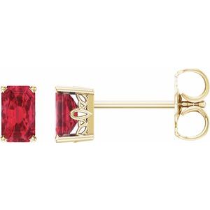 14K Yellow Gold Lab-Grown Ruby Earrings