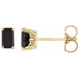 14K Yellow Gold Natural Black Onyx Earrings