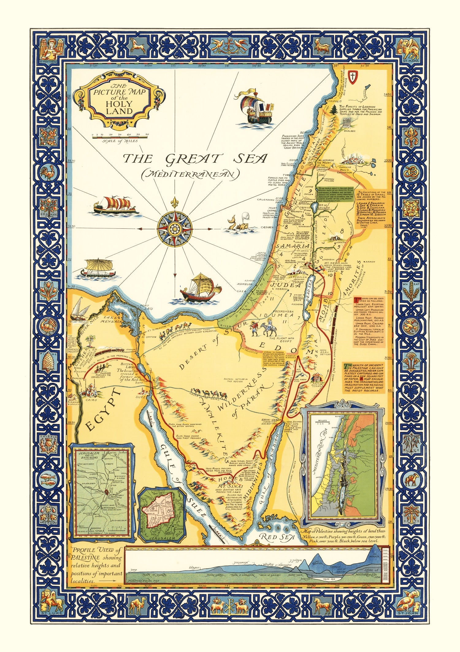 Vintage Map of the Holy Land 1928