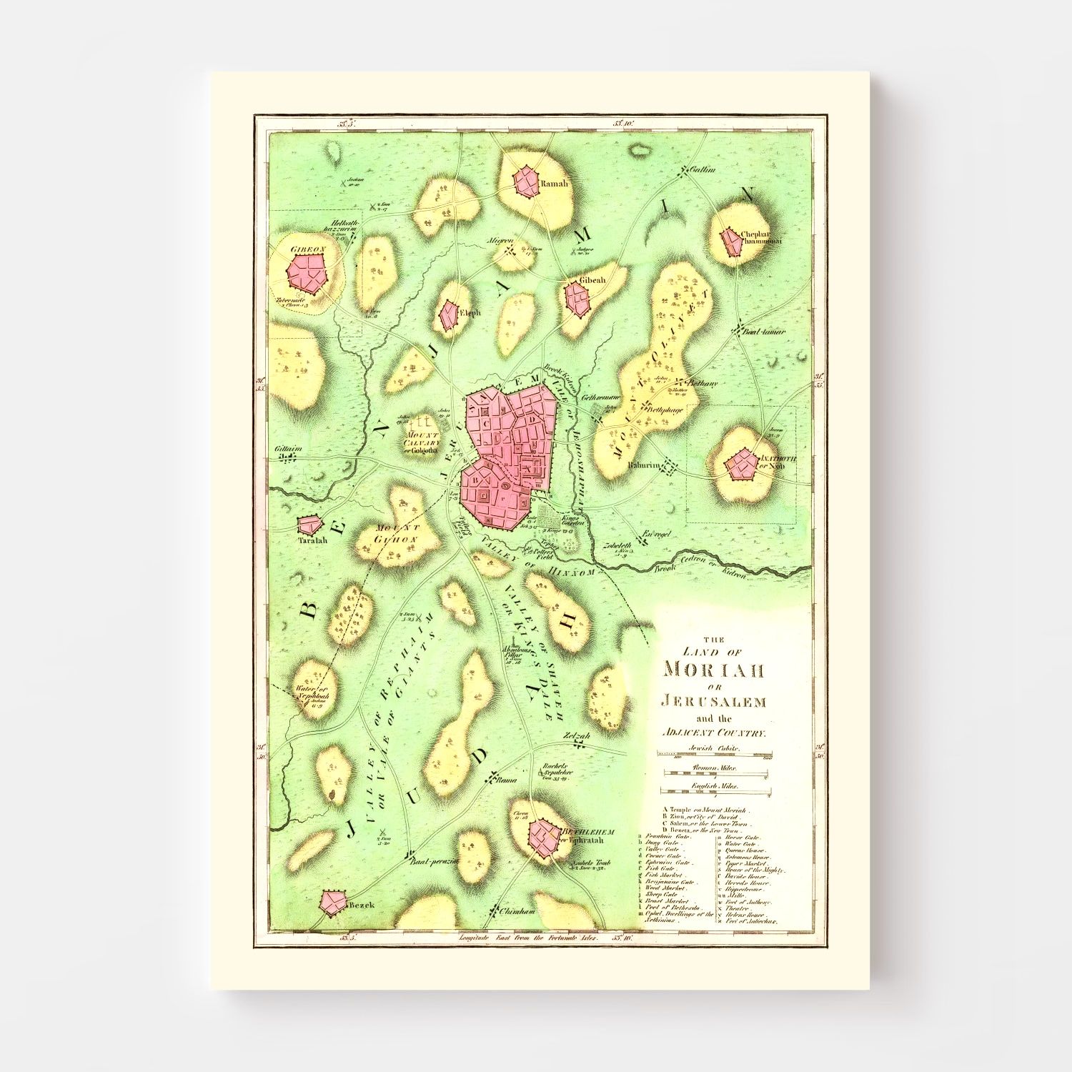 Vintage Map of Jerusalem, Palestine 1831