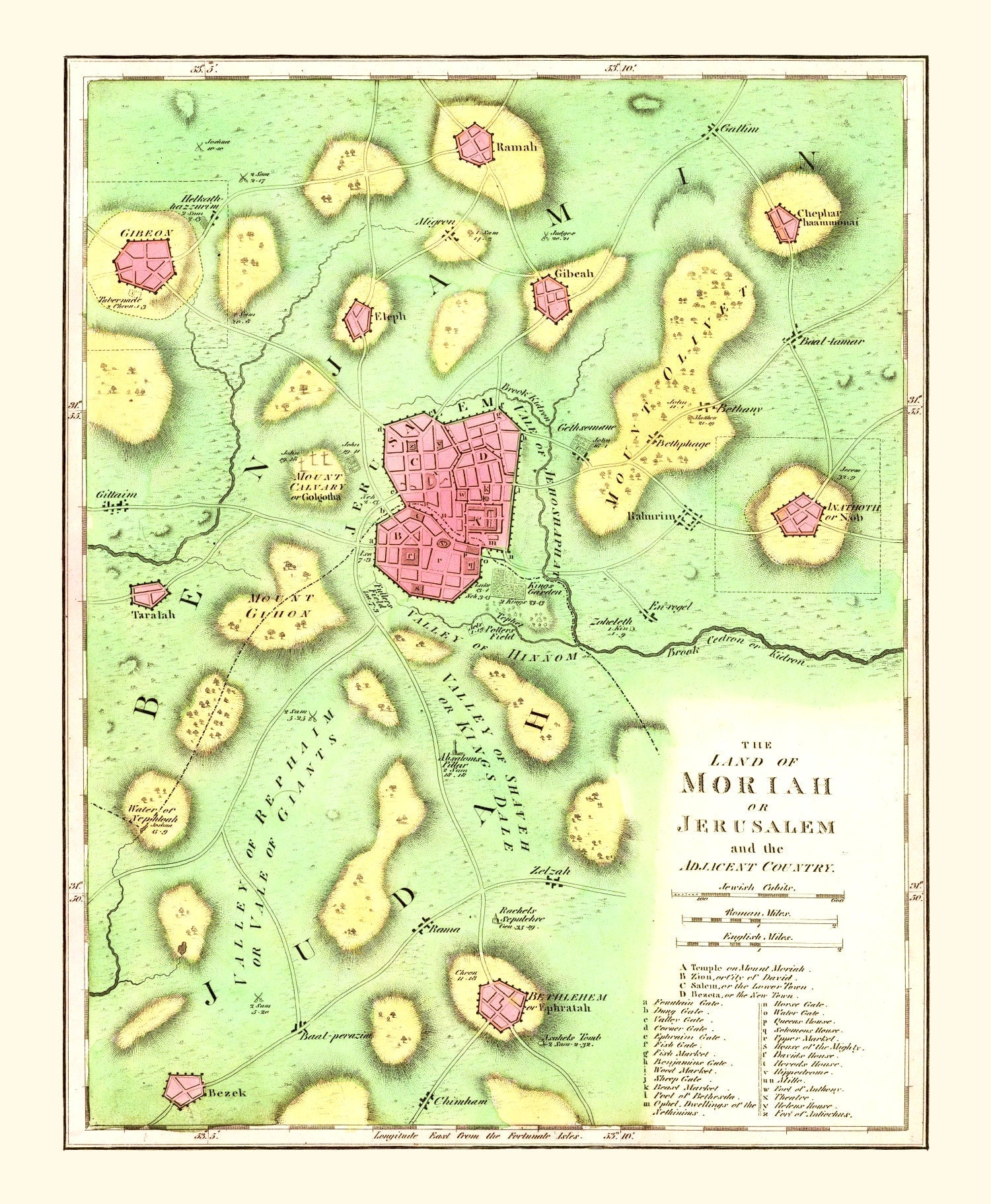 Vintage Map of Jerusalem, Palestine 1831