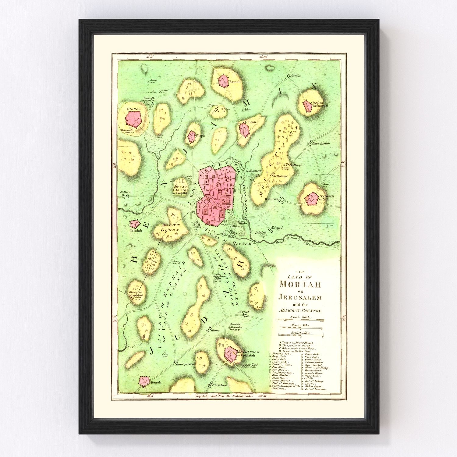 Vintage Map of Jerusalem, Palestine 1831