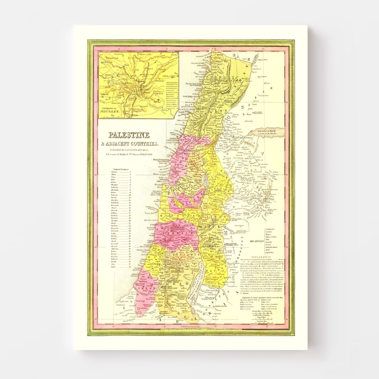 Vintage Map of Palestine 1846