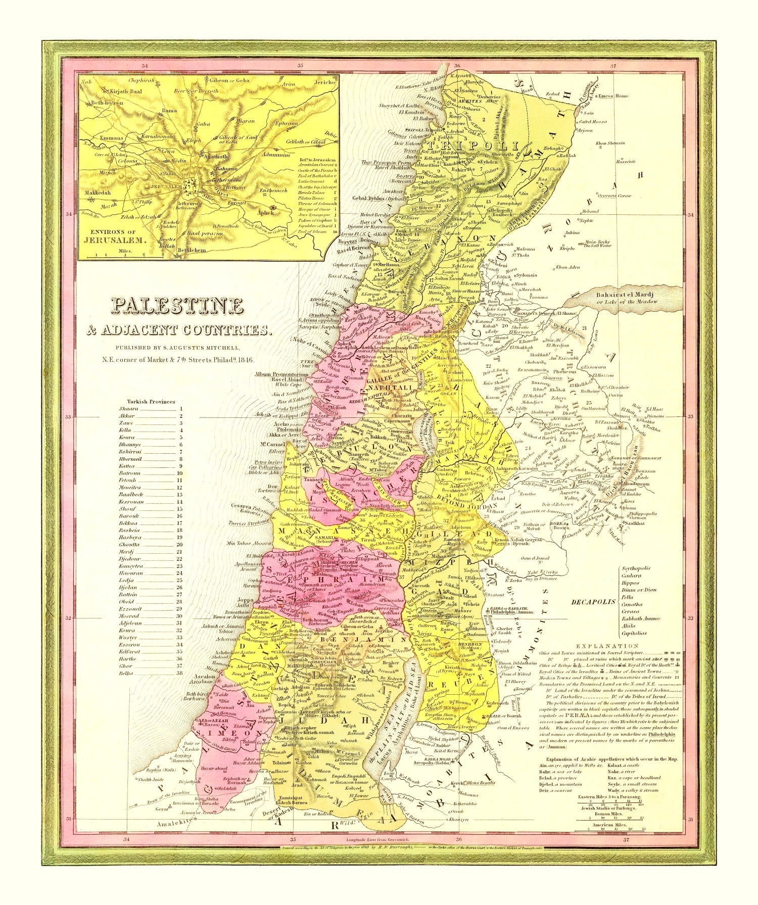 Vintage Map of Palestine 1846