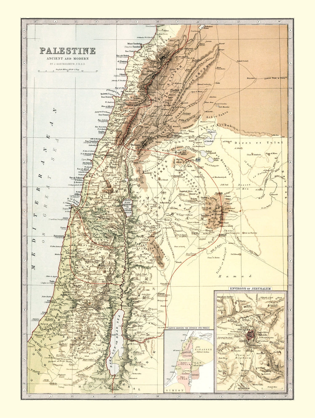 Vintage Map of Palestine 1871