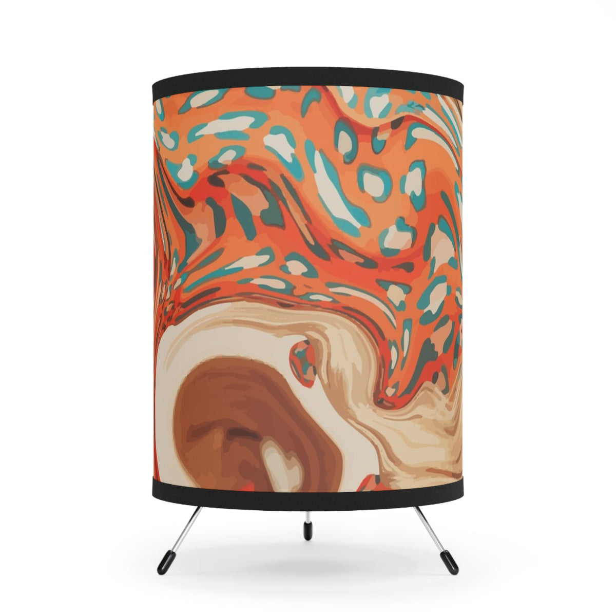 Bohemian Orange Marble Tripod Lamp with High-Res Colorful Shade - Ideal for Home Decor