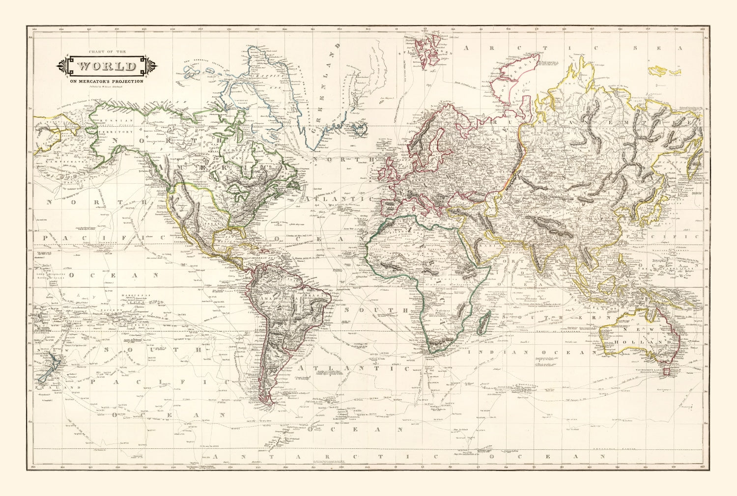 Vintage World Map 1841