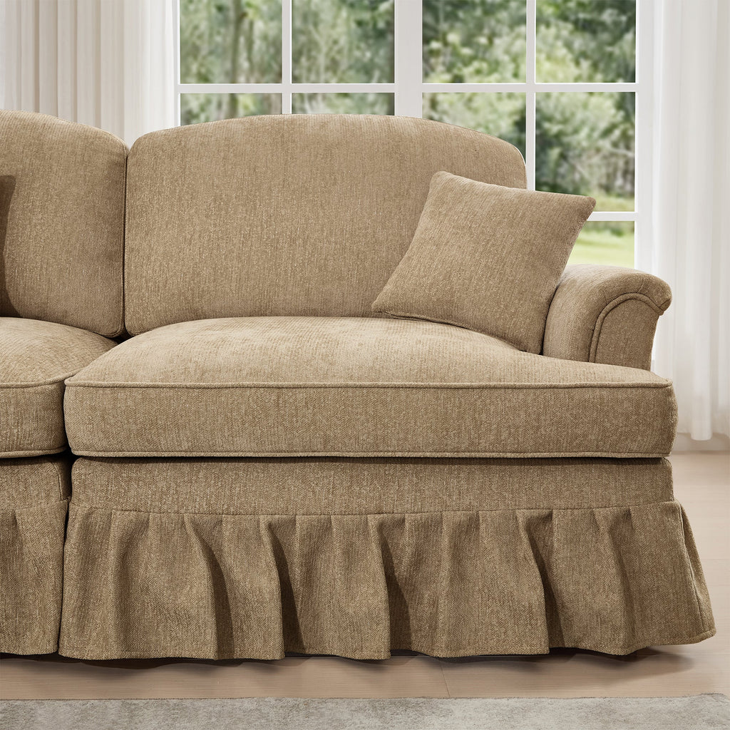 Classic Comfy Modular U Shape Sectional Sofa Couch with Flared Arms and Removable Ruffles Pleats Skirts and Spindle Legs, Upholstered Chenille Deep Seat Cloud Sofa with Movable Ottomans, Light Coffee