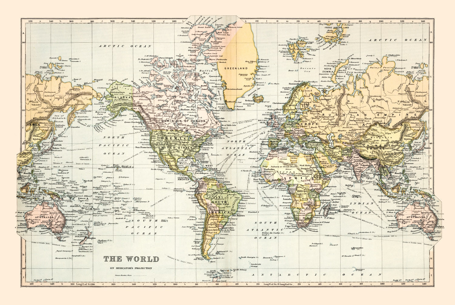 Vintage World Map 1892