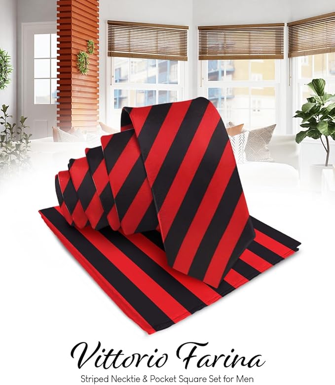 Vittorio Farina Men's Striped Satin Necktie & Pocket Square